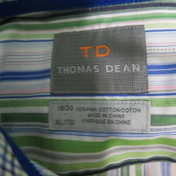 Thomas Dean Blue Green Stripe Flip Cuff Shirt XL - Picture 8 of 8